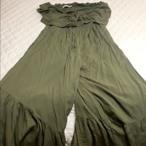 Army green, strapless long jumpsuit